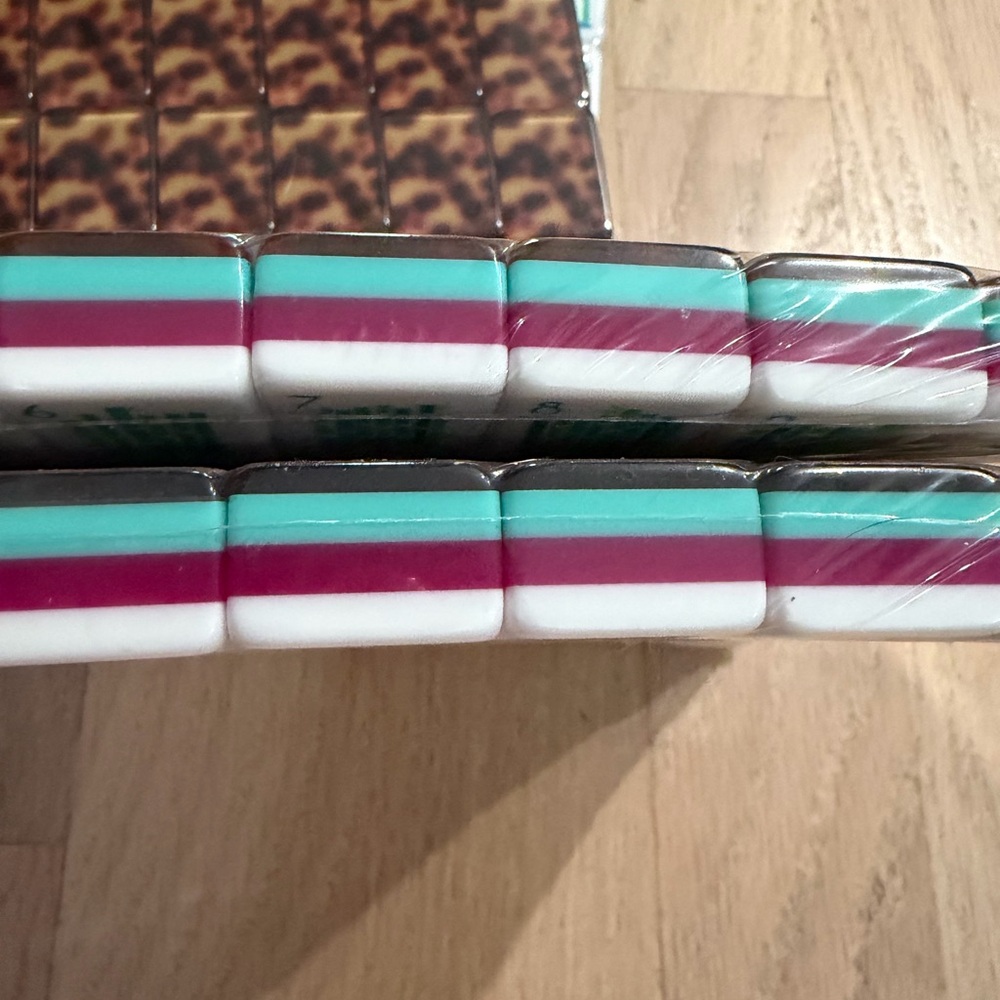 Stacked Tiles with White, Teal & Magenta Stripes